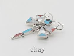 Zuni Handmade Sterling Silver Multi-Stone Dragonfly Pin / Pendant