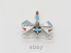 Zuni Handmade Sterling Silver Multi-Stone Dragonfly Pin / Pendant