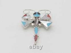 Zuni Handmade Sterling Silver Multi-Stone Dragonfly Pin / Pendant