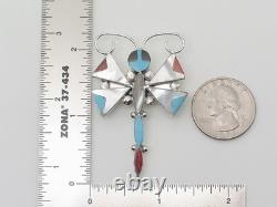 Zuni Handmade Sterling Silver Multi-Stone Dragonfly Pin / Pendant