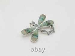 Zuni Handmade Sterling Silver & Turquoise Dragonfly Pin / Pendant