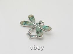 Zuni Handmade Sterling Silver & Turquoise Dragonfly Pin / Pendant
