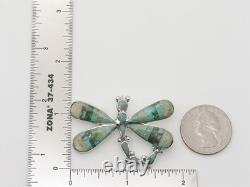 Zuni Handmade Sterling Silver & Turquoise Dragonfly Pin / Pendant