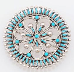 Zuni Handmade Sterling with Petit Point Sleeping Beauty Turquoise Pin/Pendant