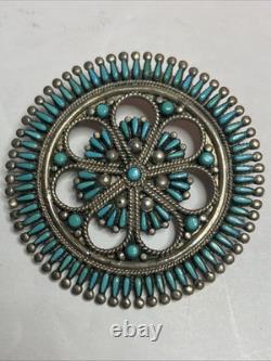 Zuni Handmade Sterling with Petit Point Sleeping Beauty Turquoise Pin/Pendant
