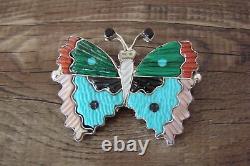 Zuni Indian Jewelry Sterling Silver Inlay Butterfly Pin/Pendant T. Pinto