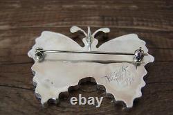 Zuni Indian Jewelry Sterling Silver Inlay Butterfly Pin/Pendant T. Pinto
