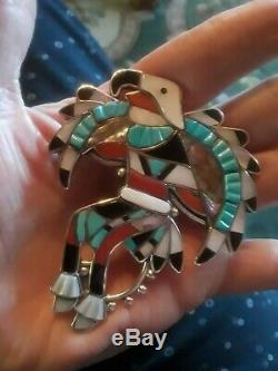 Zuni Indian L. LAIWAKETE Eagle Pendant + Brooch Pin Sterling Multi Gemstones Big