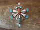 Zuni Indian Sterling Silver Turquoise & Coral Inlay Dragonfly Pin/pendant! Wayne