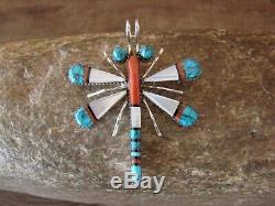Zuni Indian Sterling Silver Turquoise & Coral Inlay Dragonfly Pin/Pendant! Wayne