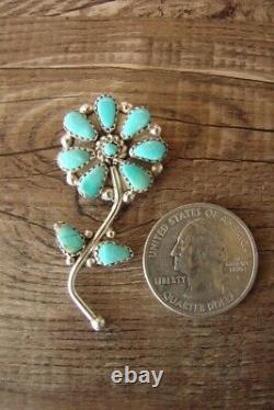 Zuni Indian Sterling Silver Turquoise Flower Pin/Pendant by K. Quam