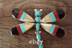 Zuni Indian Sterling Silver Turquoise Inlay Dragonfly Pin/Pendant! A. Ahiyite
