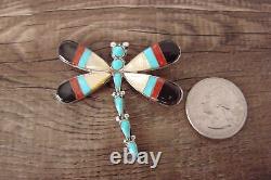 Zuni Indian Sterling Silver Turquoise Inlay Dragonfly Pin/Pendant! A. Ahiyite