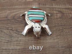 Zuni Indian Sterling Silver Turquoise Inlay Turtle Pin/Pendant by Wayne Haloo