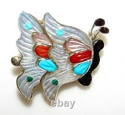 Zuni Inlay Butterfly Pin Pendant Sterling Silver Tamara Pinto Native American