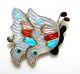 Zuni Inlay Butterfly Pin Pendant Sterling Silver Tamara Pinto Native American