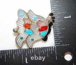 Zuni Inlay Butterfly Pin Pendant Sterling Silver Tamara Pinto Native American