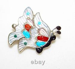 Zuni Inlay Butterfly Pin Pendant Sterling Silver Tamara Pinto Native American