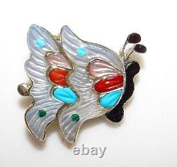 Zuni Inlay Butterfly Pin Pendant Sterling Silver Tamara Pinto Native American