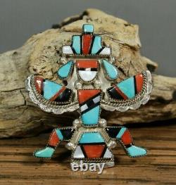 Zuni Inlay Knifewing Pendant Pin Turquoise Coral Leonard Martza