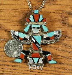 Zuni Inlay Knifewing Pendant Pin Turquoise Coral Leonard Martza