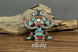 Zuni Inlay Knifewing Pendant Pin Turquoise Coral Leonard Martza