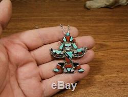 Zuni Inlay Knifewing Pendant Pin Turquoise Coral Leonard Martza