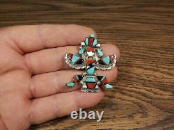 Zuni Inlay Knifewing Pendant Pin Turquoise Coral Leonard Martza