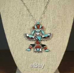 Zuni Inlay Knifewing Pendant Pin Turquoise Coral Leonard Martza