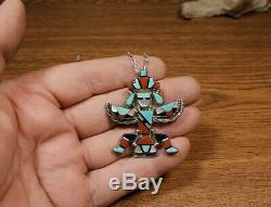 Zuni Inlay Knifewing Pendant Pin Turquoise Coral Leonard Martza