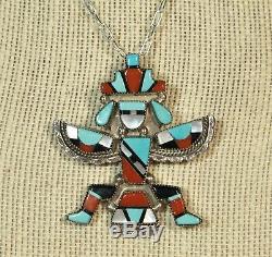 Zuni Inlay Knifewing Pendant Pin Turquoise Coral Leonard Martza