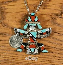 Zuni Inlay Knifewing Pendant Pin Turquoise Coral Leonard Martza