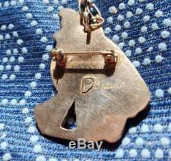 Zuni Inlay Quail Pin/Pendant Collectible 17 Silver Chain Native American USA