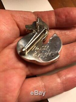 Zuni Inlay Sterling Silver Pin Pendant Carved Fox Darrell Shebola