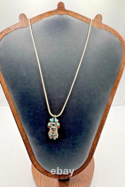 Zuni Kachina Dancer Pendant Chain Turquoise Coral Pin Selena Jake Sterling 6.11g