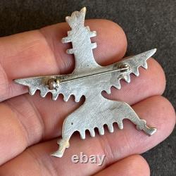 Zuni Knifewing Flush Inlay Turquoise Sterling Silver Brooch Older Vintage Dw