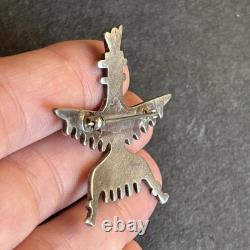 Zuni Knifewing Flush Inlay Turquoise Sterling Silver Brooch Older Vintage Dw