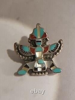 Zuni Knifewing Pin, Pendent Turquoise, Abalone, black Jet & Mother of Pearl
