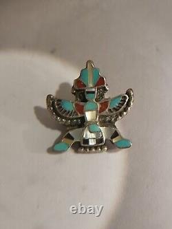 Zuni Knifewing Pin, Pendent Turquoise, Abalone, black Jet & Mother of Pearl