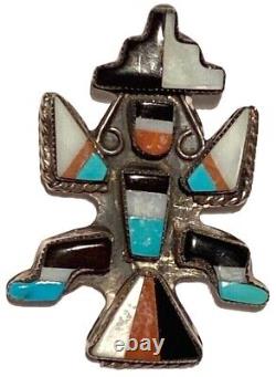 Zuni Knifewing Silver Stone Inlay Vintage Artisan Figure Booch Pin Native Tribal