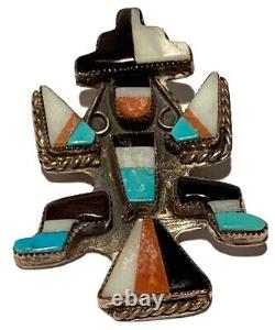 Zuni Knifewing Silver Stone Inlay Vintage Artisan Figure Booch Pin Native Tribal