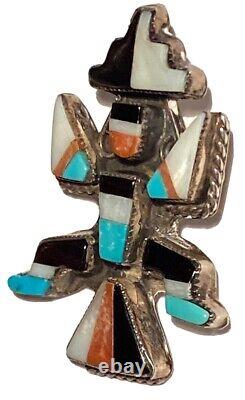 Zuni Knifewing Silver Stone Inlay Vintage Artisan Figure Booch Pin Native Tribal