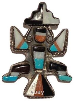 Zuni Knifewing Silver Stone Inlay Vintage Artisan Figure Booch Pin Native Tribal