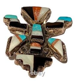 Zuni Knifewing Silver Stone Inlay Vintage Artisan Figure Booch Pin Native Tribal