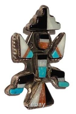 Zuni Knifewing Silver Stone Inlay Vintage Artisan Figure Booch Pin Native Tribal