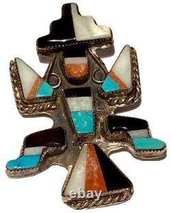 Zuni Knifewing Silver Stone Inlay Vintage Artisan Figure Booch Pin Native Tribal