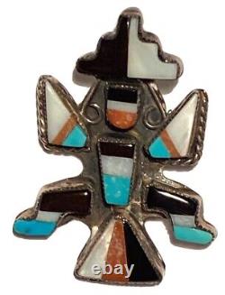 Zuni Knifewing Silver Stone Inlay Vintage Artisan Figure Booch Pin Native Tribal