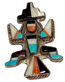 Zuni Knifewing Silver Stone Inlay Vintage Artisan Figure Booch Pin Native Tribal