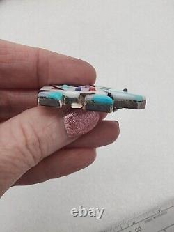 Zuni Lawrence Ohmsatte Multi Stone Inlay Bear Sterling Silver Pin Pendant Brooch