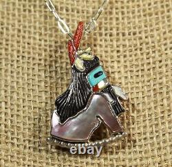 Zuni Long Hair Rain Dancer Kachina Inlay Pendant Pin Andrea Lonjose